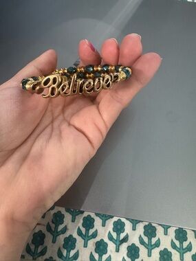 Alex and Ani Gold 'Believe' Bracelet with Teal Beads